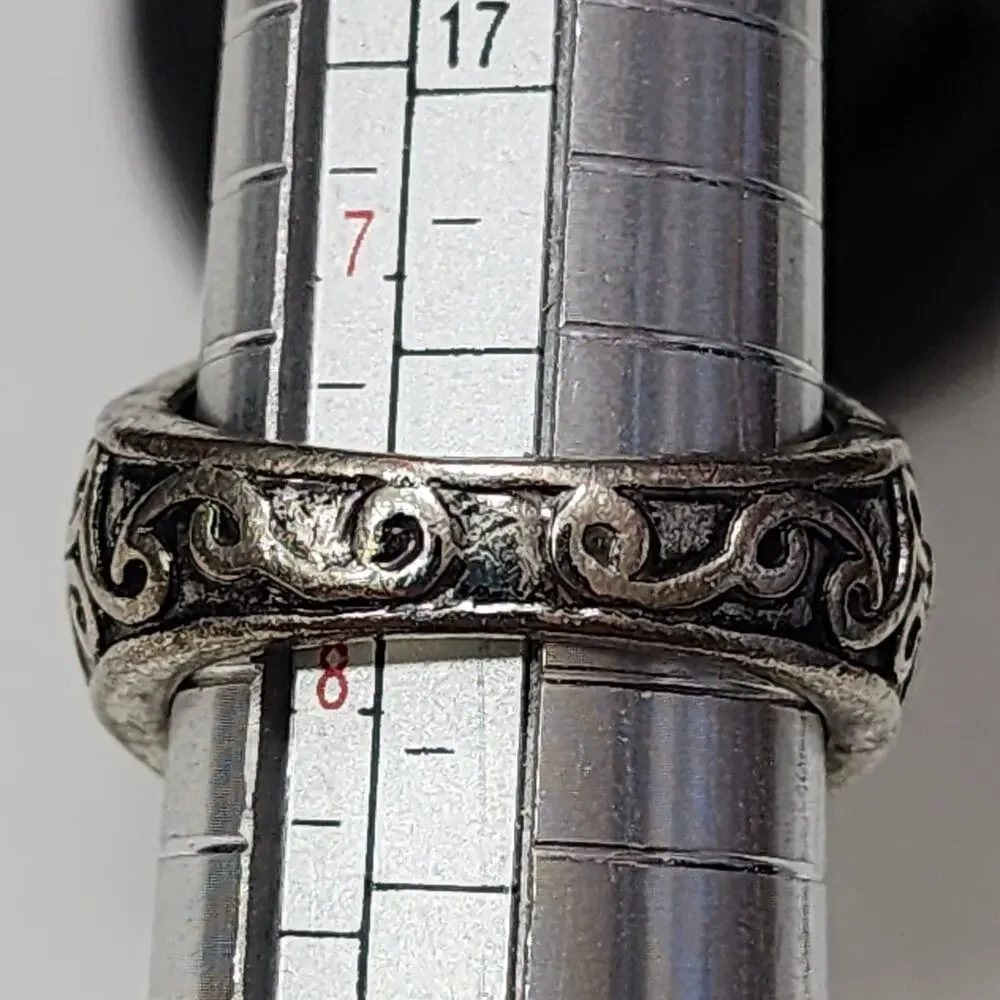 Mens Sz 8 Signet Ring Faux Simulated Turquoise Stainless Steel Ornate Scrollwork